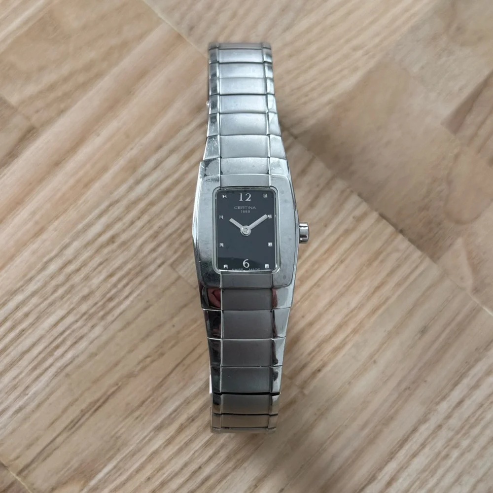 Certina Rare Luxury Designer Ladies Watch Black Dial Stainless Bracelet Hands